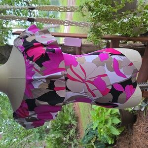 Trina Turk Lynx Multicolor Hibiscus Floral Shoulder Flounce One Piece Swimsuit